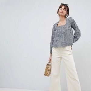 Reclaimed Vintage Gingham Square Neck Smock Top Size US 10 Cottagecore